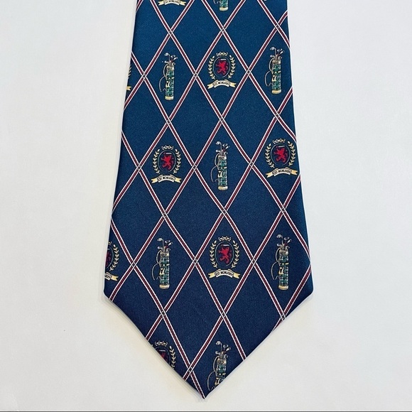 Vintage Tommy Hilfiger Golf Silk Neck Tie Navy Blue Bag Clubs - Picture 3 of 7